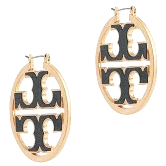 Tory Burch Gold and dark green Miller Logo hoop Earrings - Picture 4 of 9